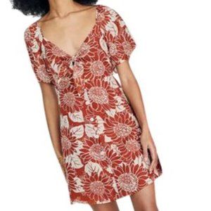 NWT Madewell Rust Silk Tie-Front Mini Dress in Sunflower Season Size 8